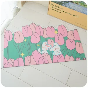 Cute Rabbits Absorbent Bath Mats Quick-Dry Floor Mats for Bathroom Bathtub with Non-slip Rubber Bottom Small Size Foot Pads