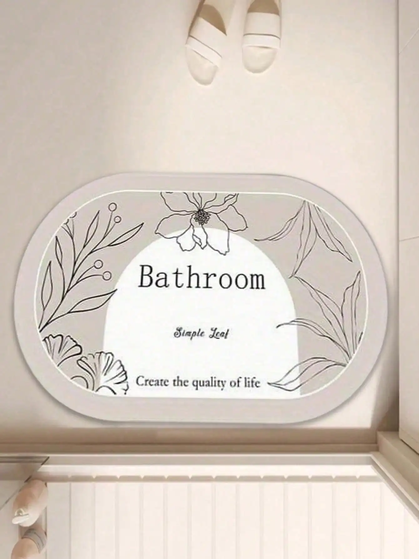 1Pc Oval Minimalist Floral & Letter Bathroom Mat, Super Absorbent Quick-Drying Non-Slip Floor Mat for Home Bathroom - Image 3